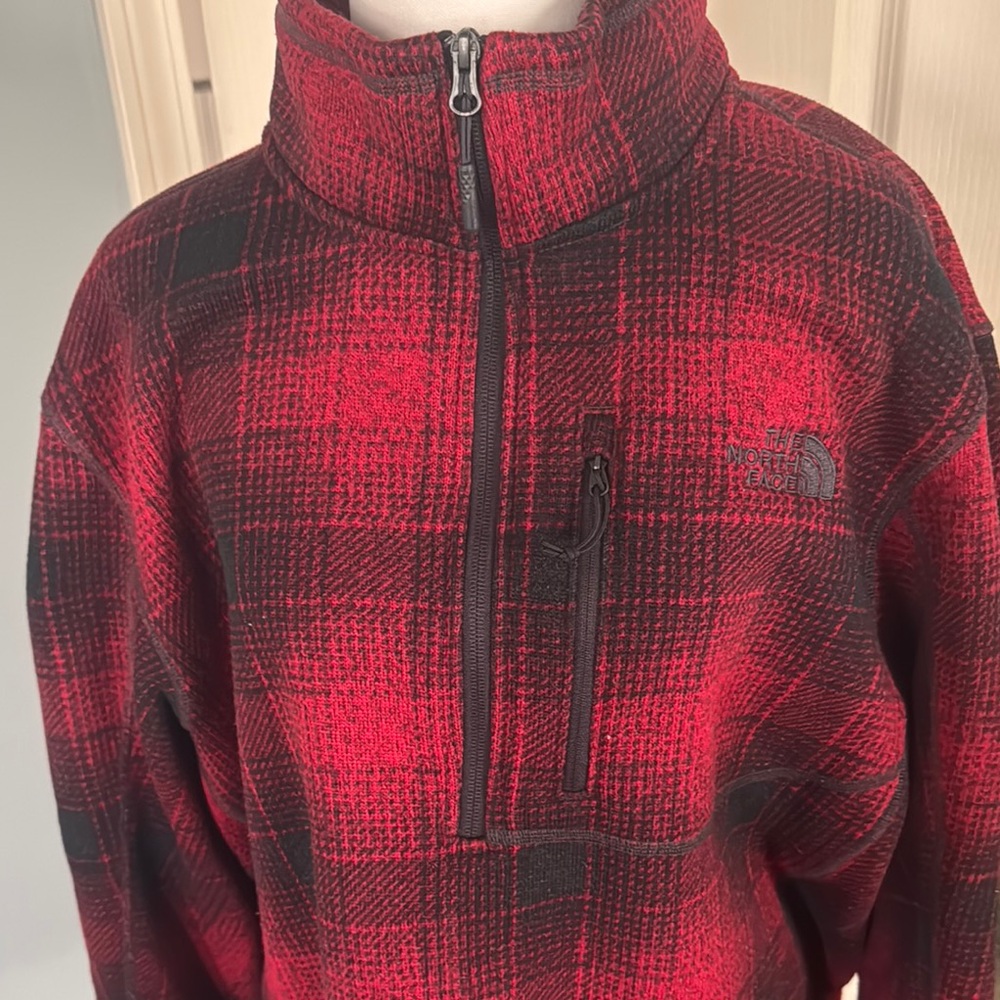 The North Face Red and Black Plaid Pullover-XL.